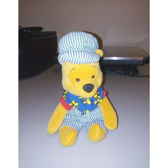 Disney Store Winnie The Pooh Choo Choo Train Engineer Bean Bag Plush - Picture 1 of 5